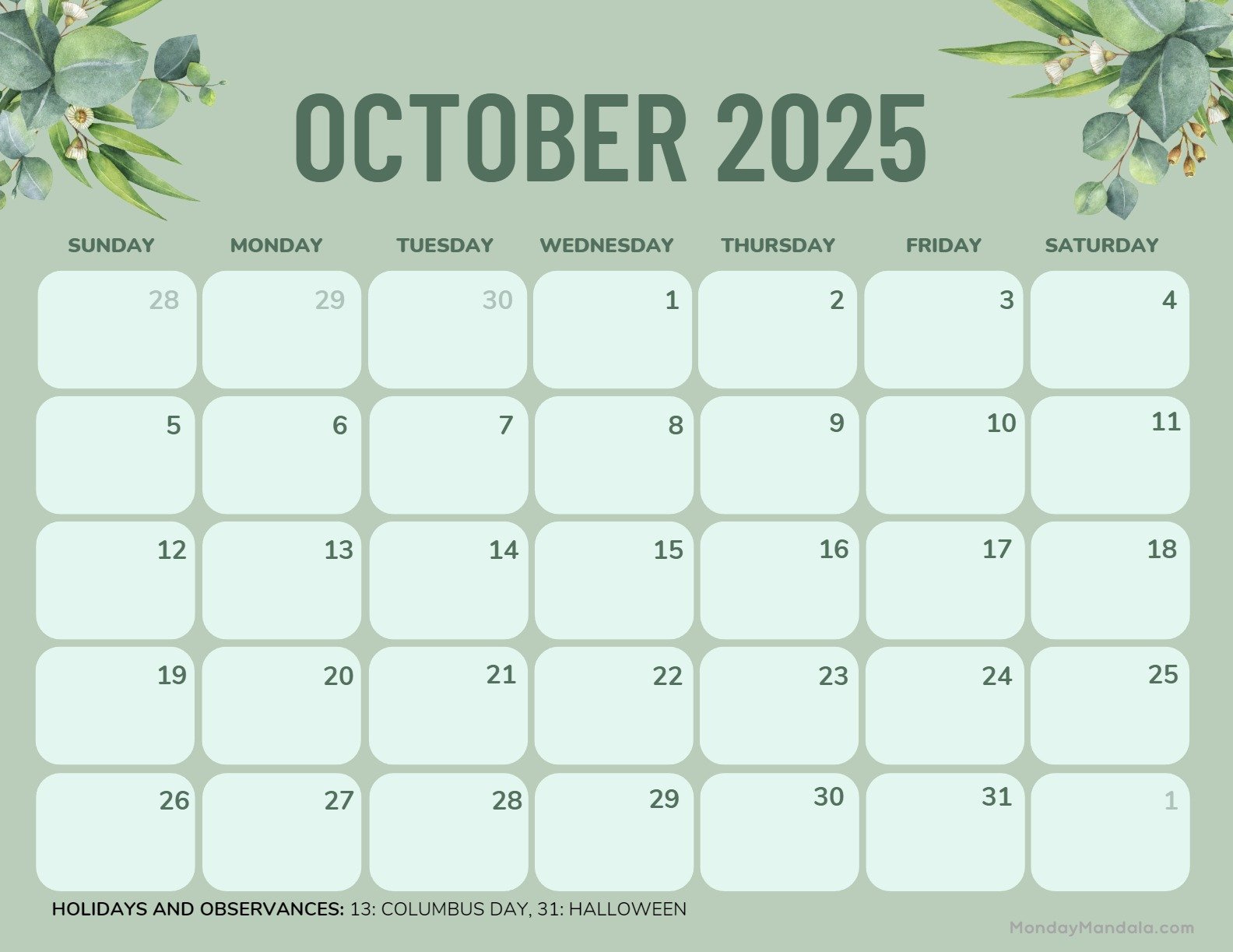 October 2025 Calendar (52 Free Pdf Printables) throughout Show Me A Calendar Of October 2025