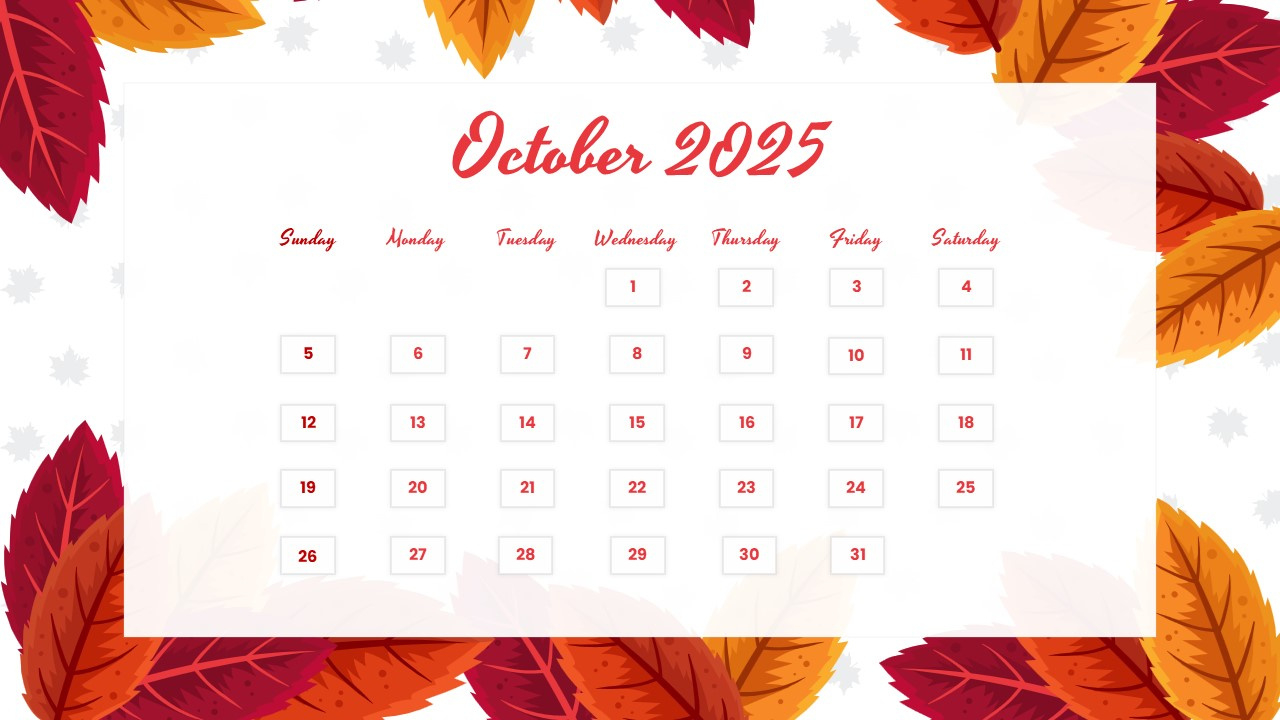 October 2025 Calendar – Free Powerpoint &amp;amp; Google Slides - Slidechef pertaining to Google Calendar October 2025