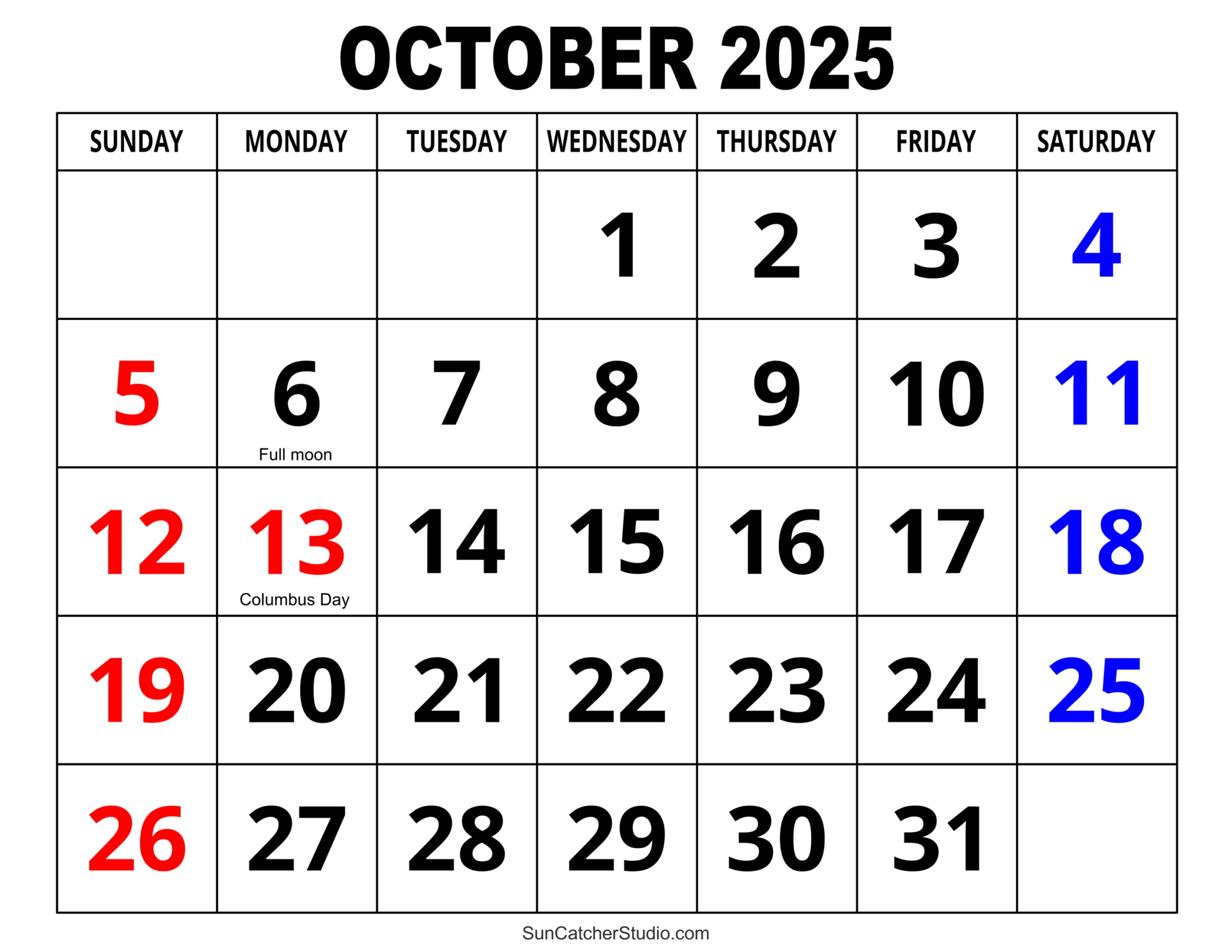 October 2025 Calendar (Free Printable) – Free Printables in Printable Calendar October 2025