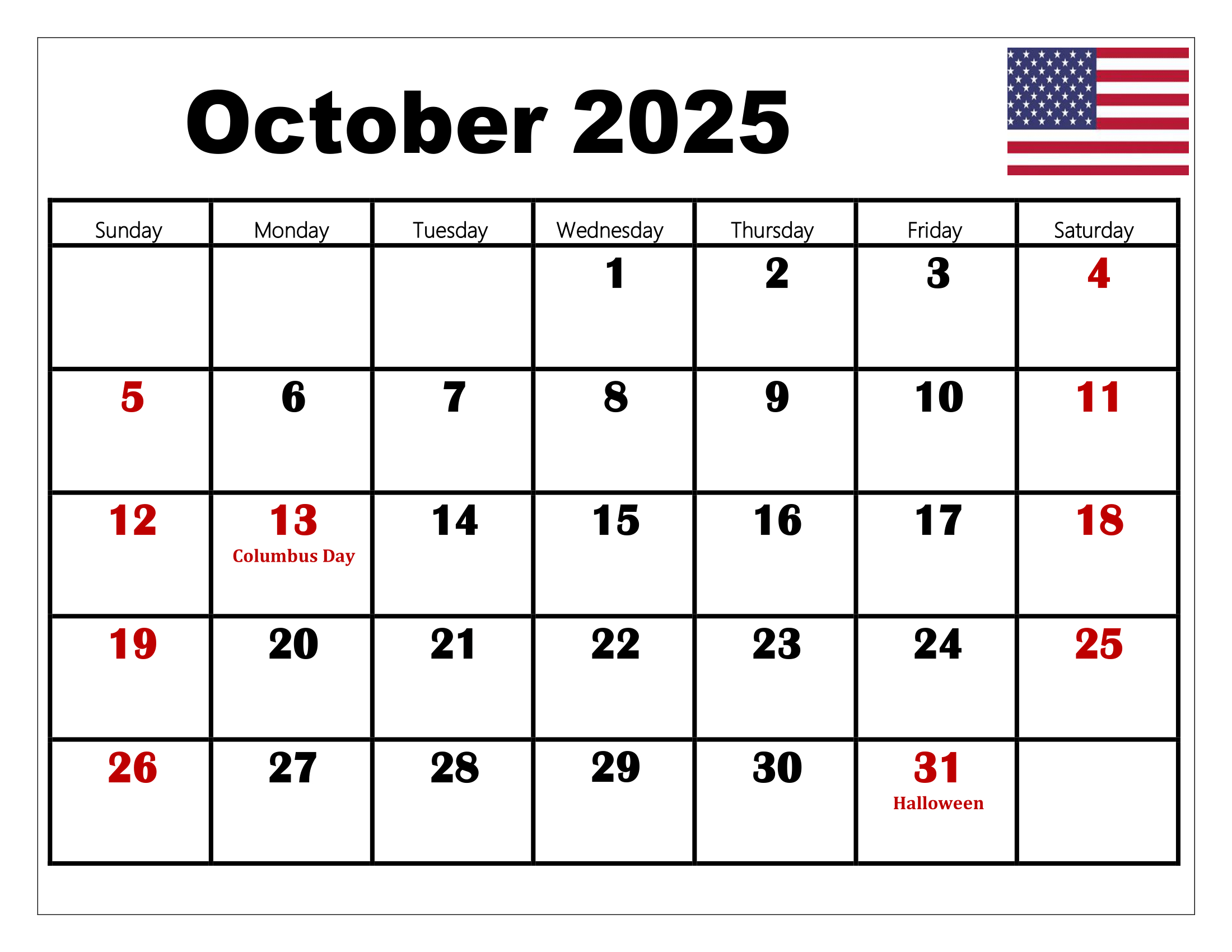 October 2025 Calendar Printable Pdf Template With Holidays throughout October 2025 Printable Calendar With Holidays