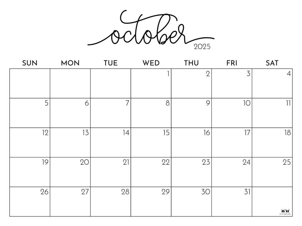 October 2025 Calendars - 107 Free Printables | Printabulls for Open Calendar For October 2025