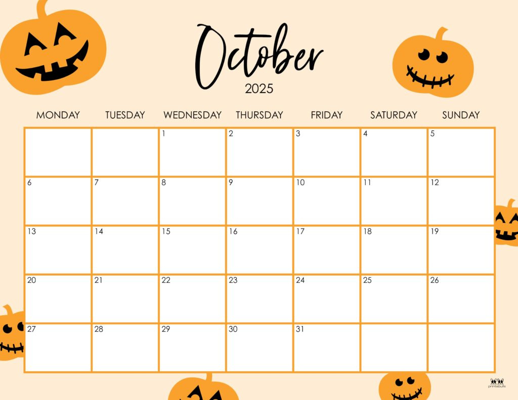 October 2025 Calendars - 107 Free Printables | Printabulls inside October 2025 Calendar Halloween
