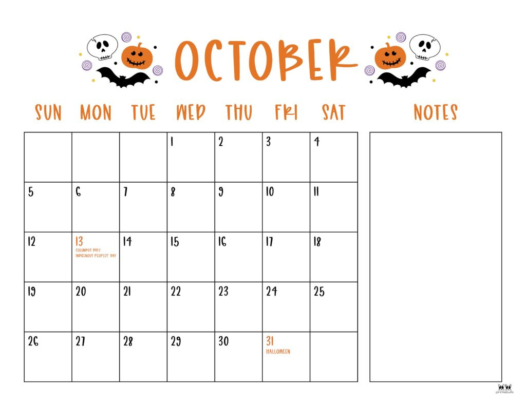 October 2025 Calendars - 107 Free Printables | Printabulls intended for October Fun Calendar Ideas 2025