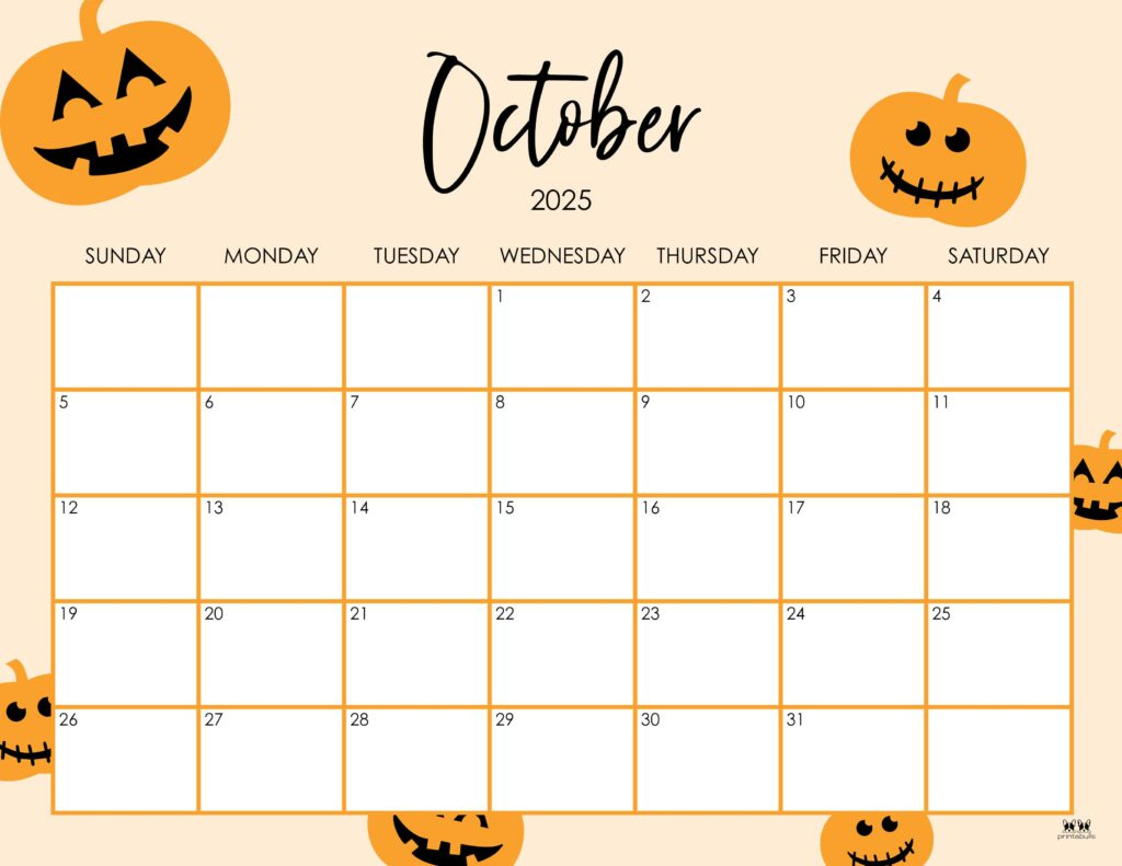 October 2025 Calendars - 107 Free Printables | Printabulls pertaining to October Halloween Calendar 2025 Printable