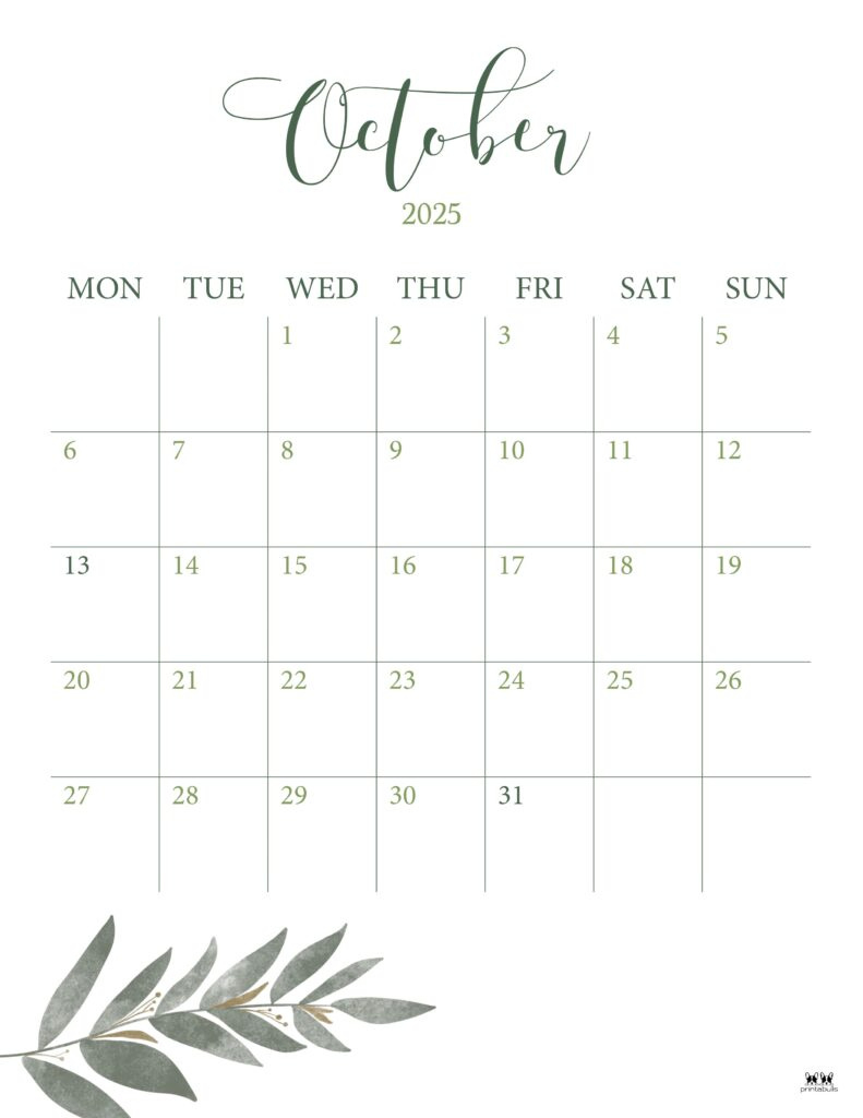 October 2025 Calendars - 107 Free Printables | Printabulls regarding October 2025 Calendar Portrait