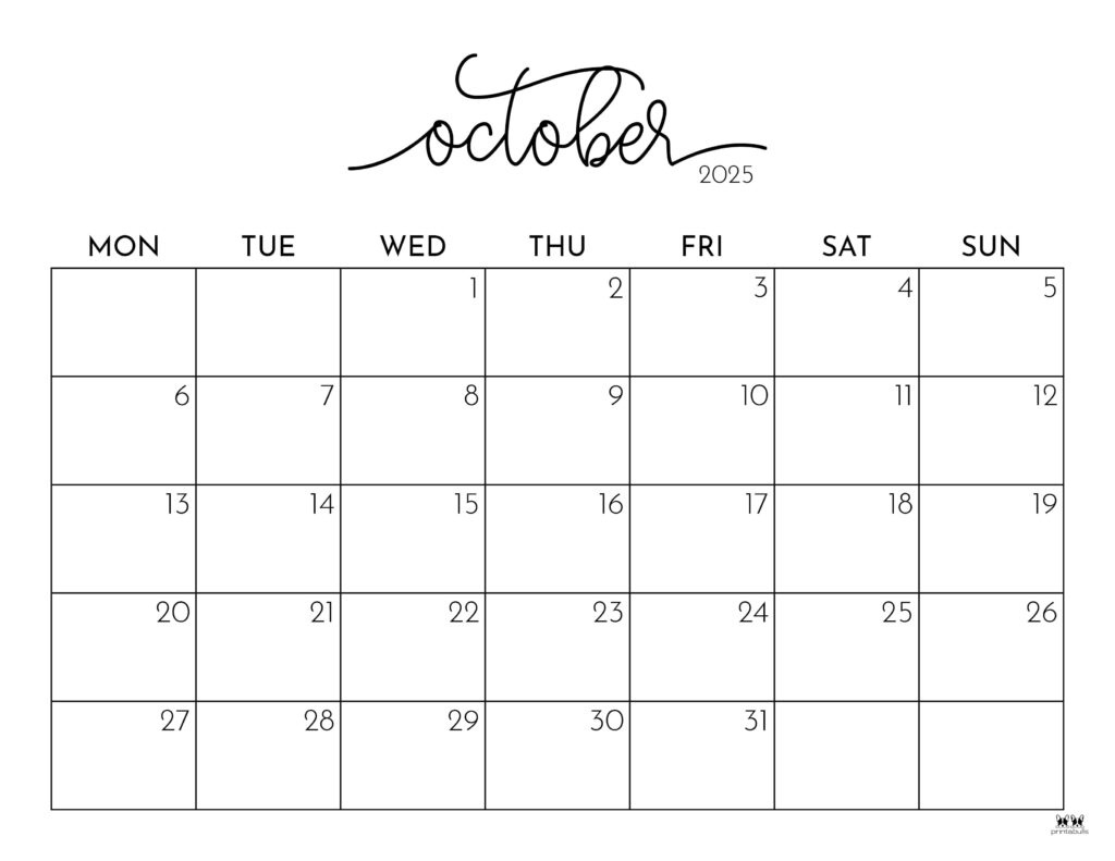 October 2025 Calendars - 107 Free Printables | Printabulls with regard to October Calendar 2025 Coloring Page