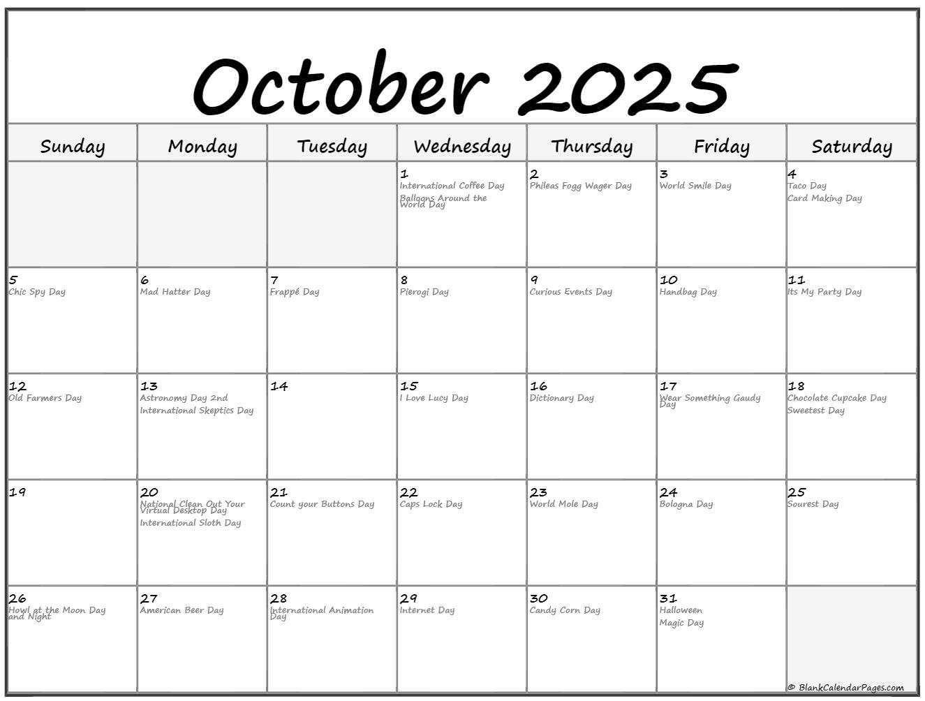 October 2025 With Holidays Calendar inside National Holiday October 2025
