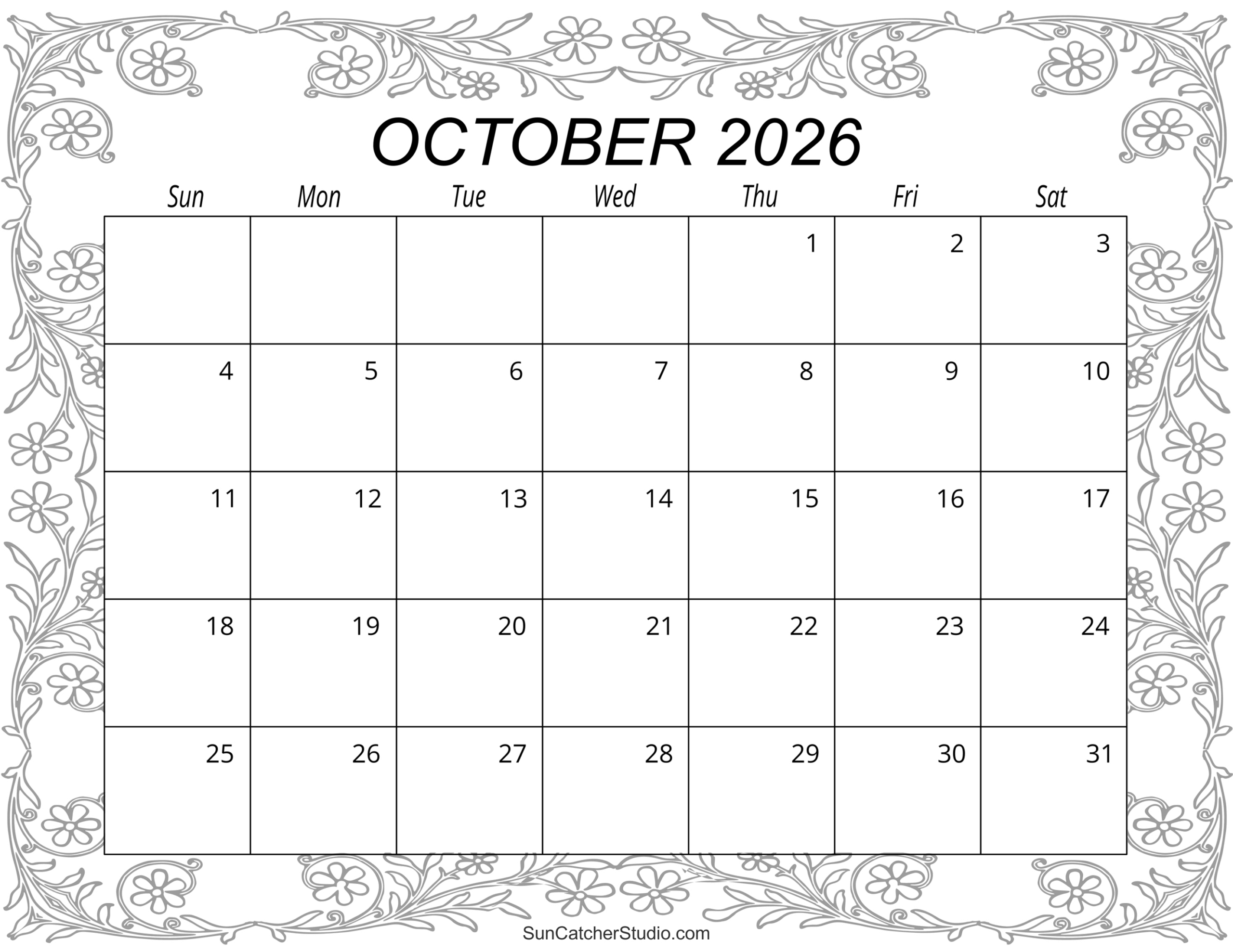 October 2026 Calendar (Free Printable) – Free Printables with 2026 Calendar Printable October