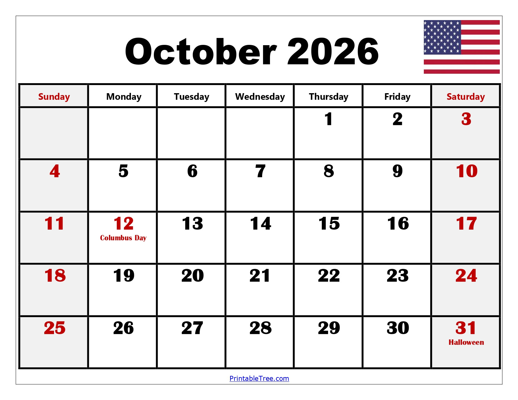 October 2026 Calendar Printable Pdf Templates Free Download in October 2026 Calendar Printable