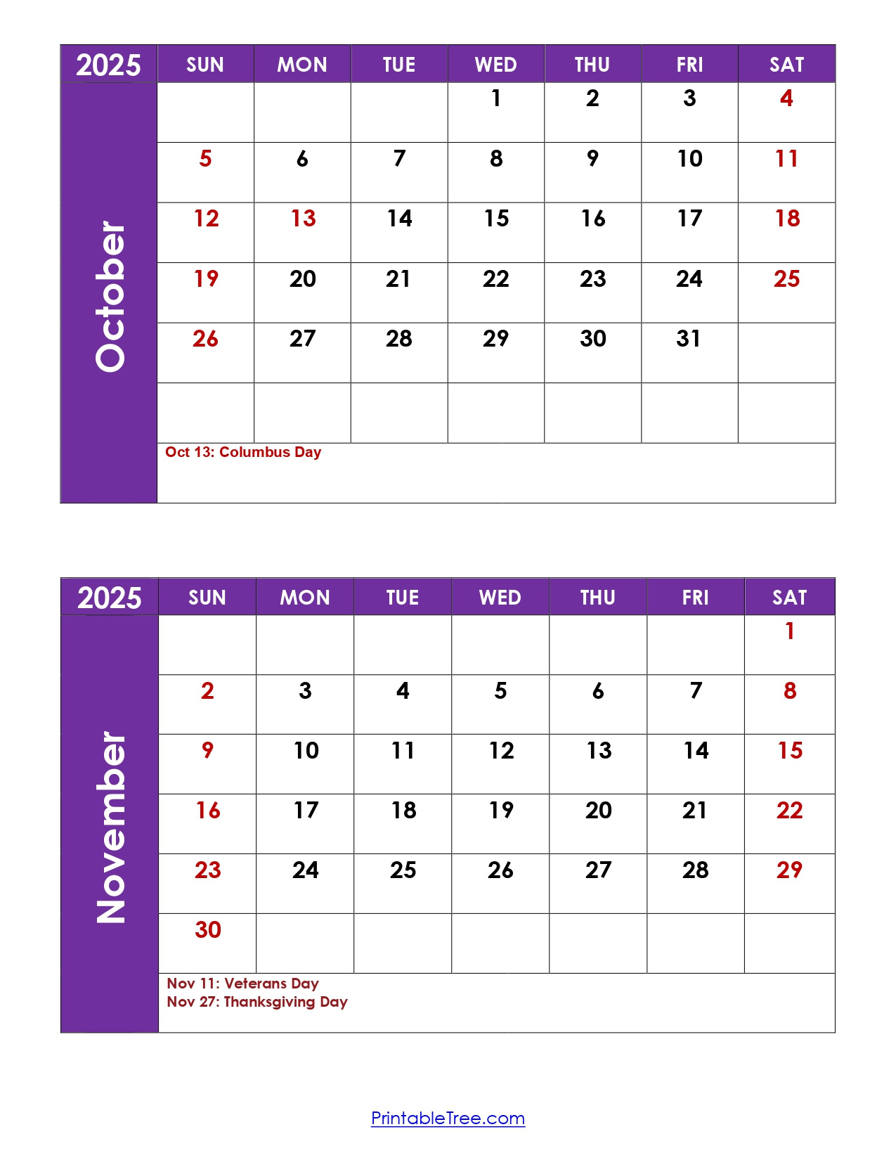 October And November 2025 Calendar Printable Pdf | Two Months Calendar for November and October 2025 Calendar