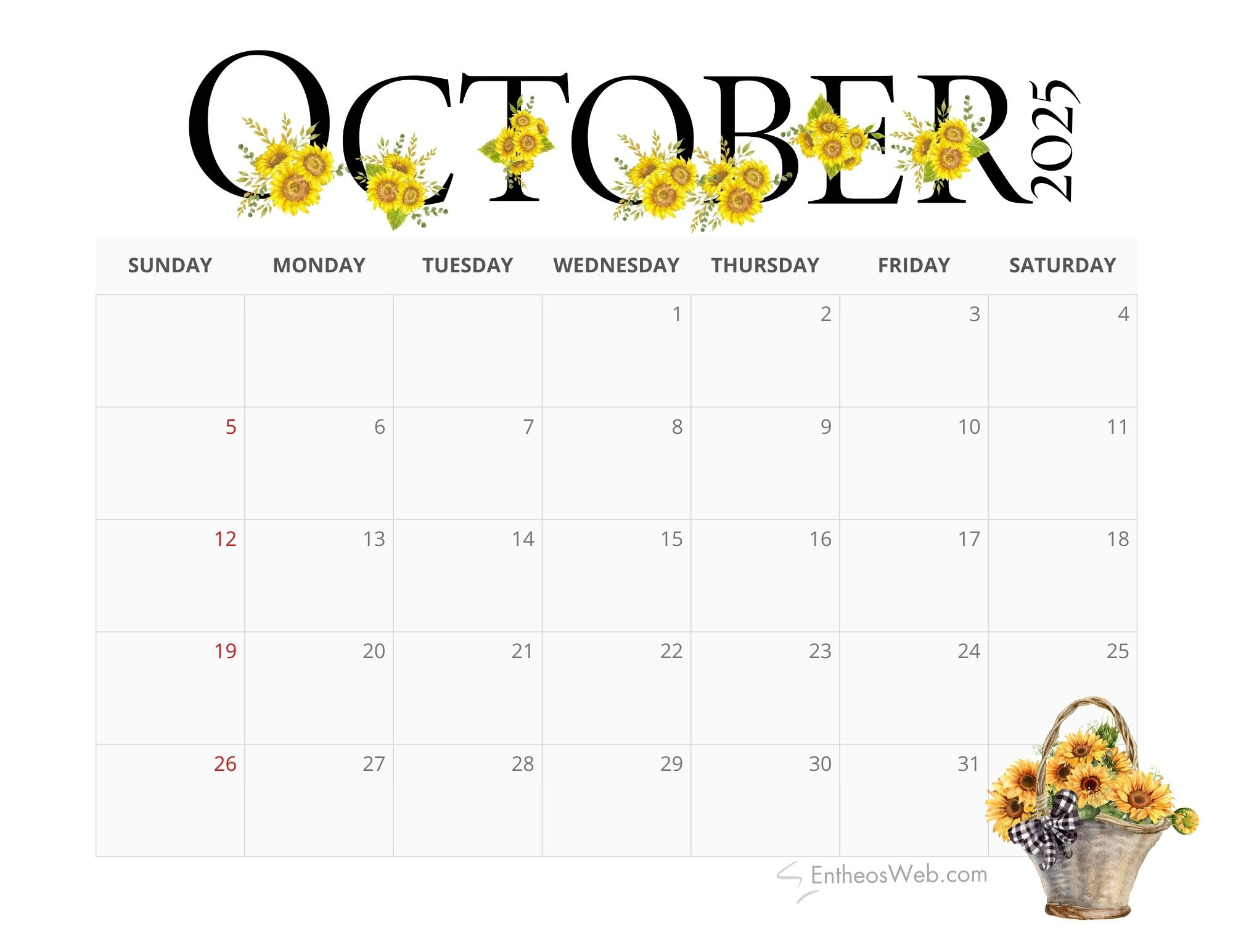 October Free Printable Calendars 2025 | Entheosweb inside October Calendar 2025 Printable Free