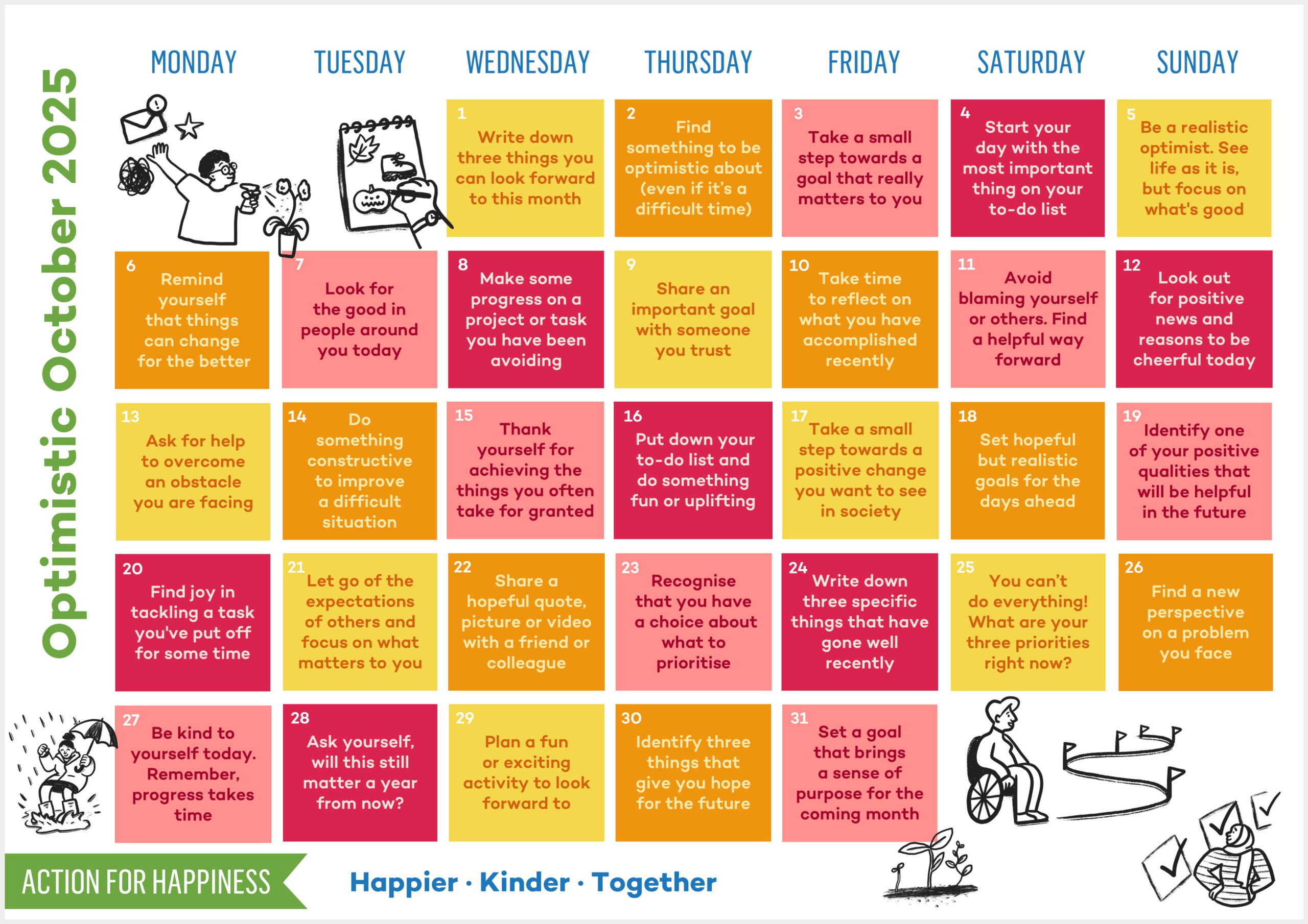 Optimistic October | Action For Happiness intended for Happiness Calendar October 2025