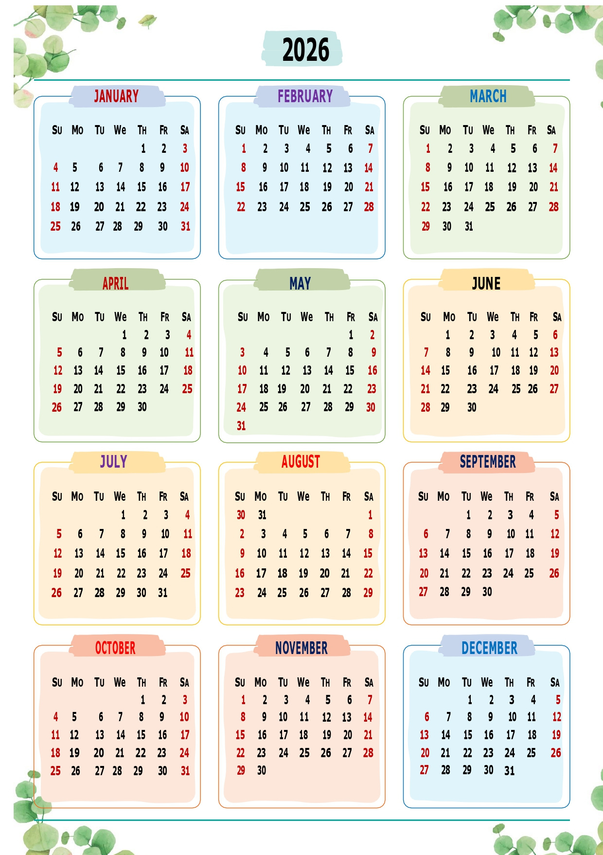 Printable Calendar 2026 One Page With Holidays (Single Page) 2026 regarding 2026 Calendar Printable 1 Page
