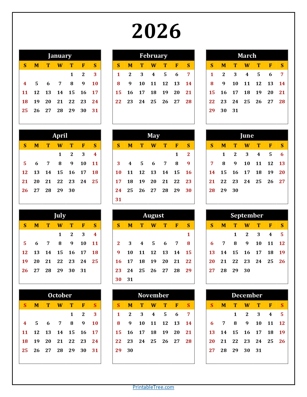 Printable Calendar 2026 One Page With Holidays (Single Page) 2026 with I Need A 2026 Calendar
