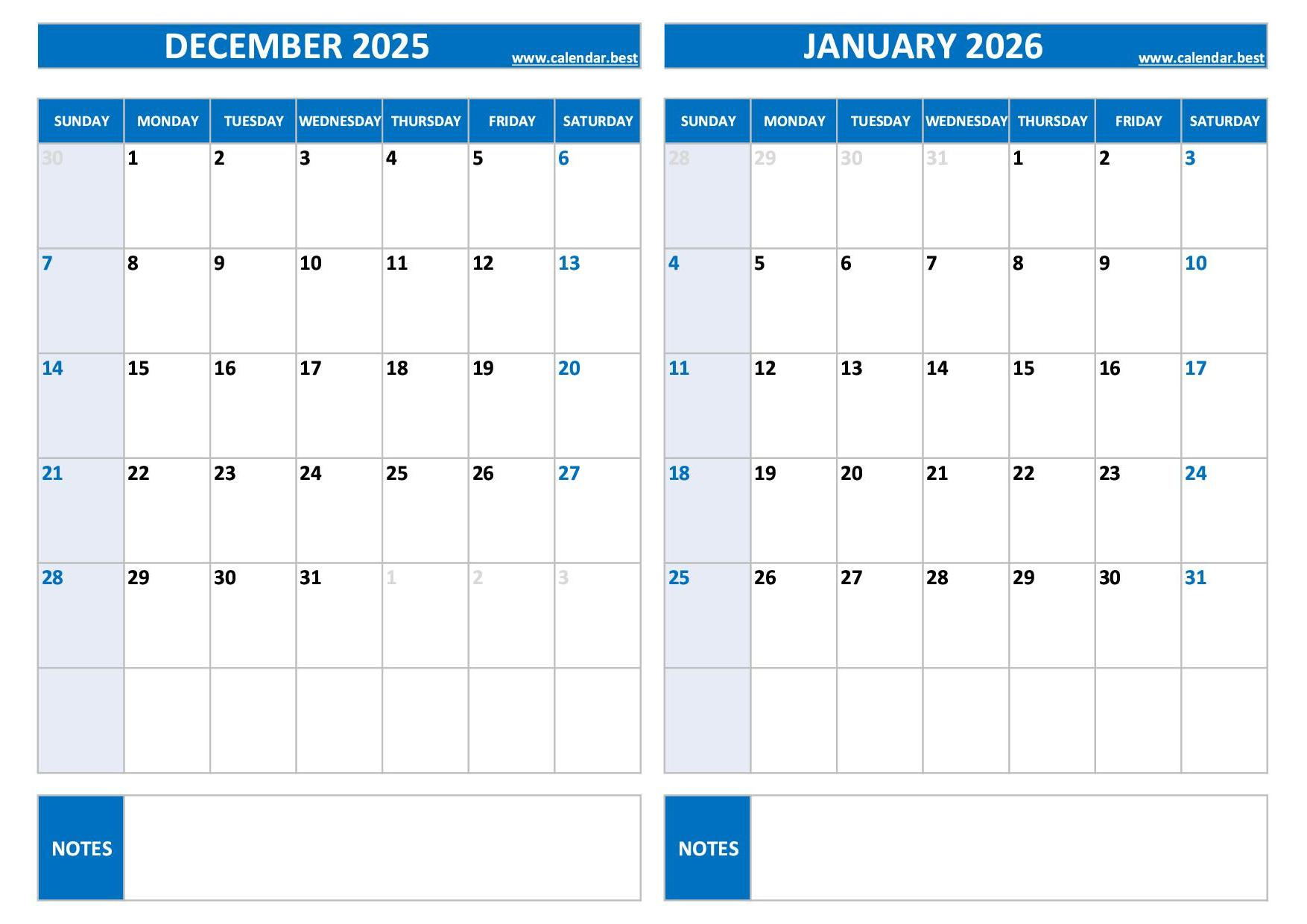 Printable December 2025 And January 2026 Calendar - Free Pdf &amp;amp; Jpg for December 2025 And January 2026 Calendar Printable