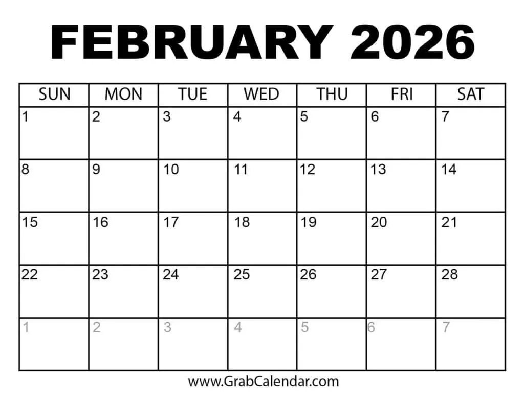 Printable February 2026 Calendar regarding Presidents Day 2026 Calendar Printable