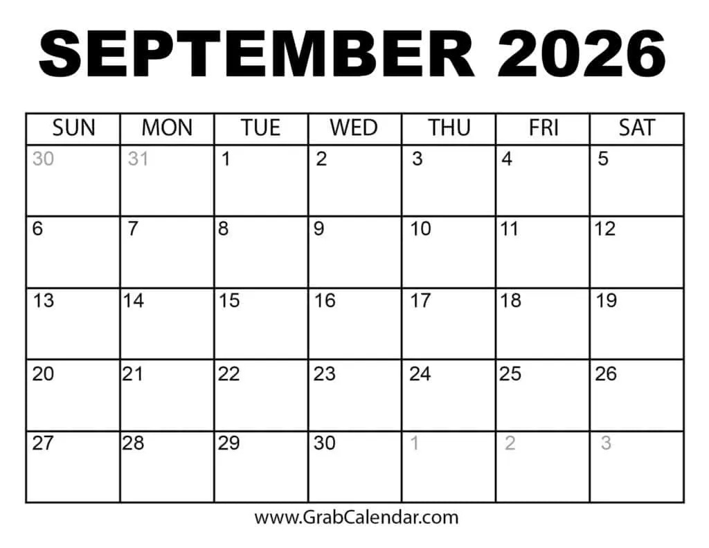 Printable September 2026 Calendar with September 2025 June 2026 Calendar Printable