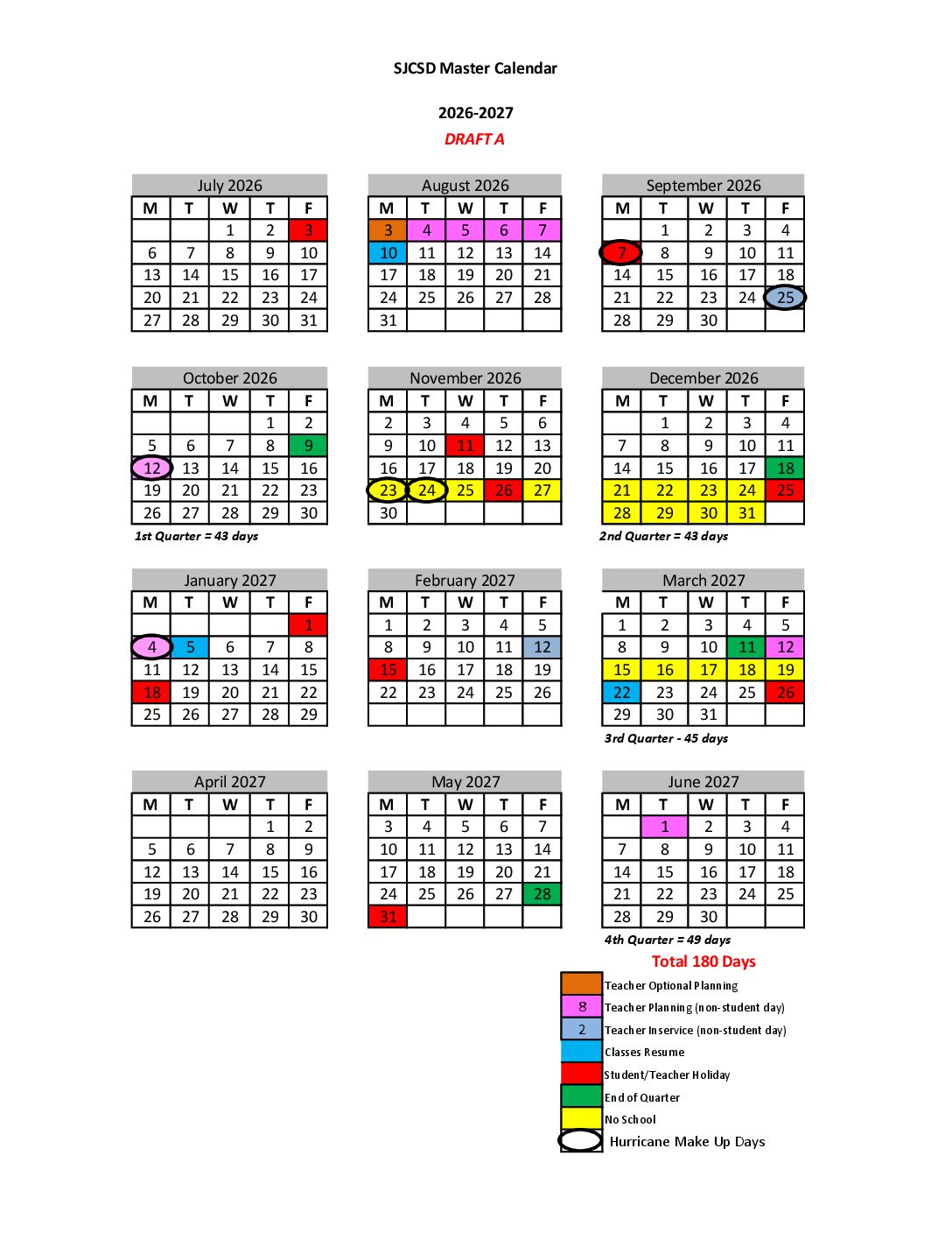 Proposed Calendars 2026-2028 – St. Johns County School District in HHH School Calendar 2026 - 2027