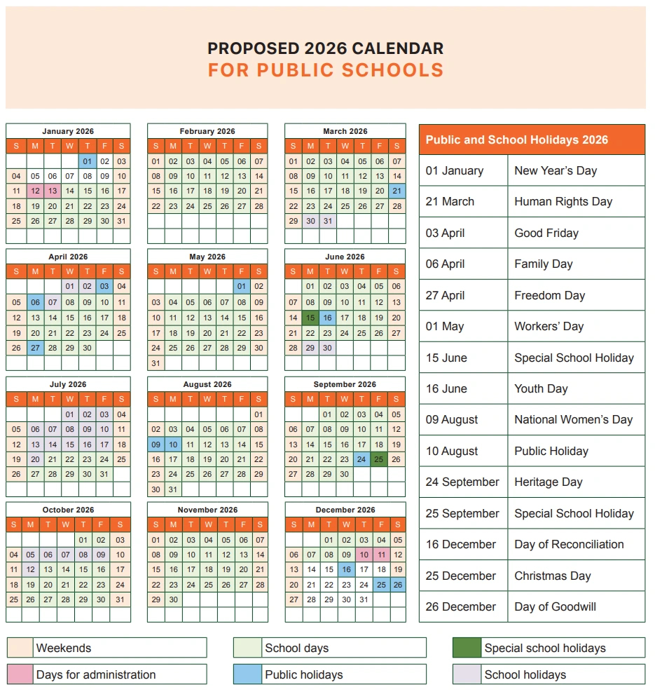 Proposed South Africa School Calendars For 2026 And 2027 for 2026 Calendar Printable South Africa