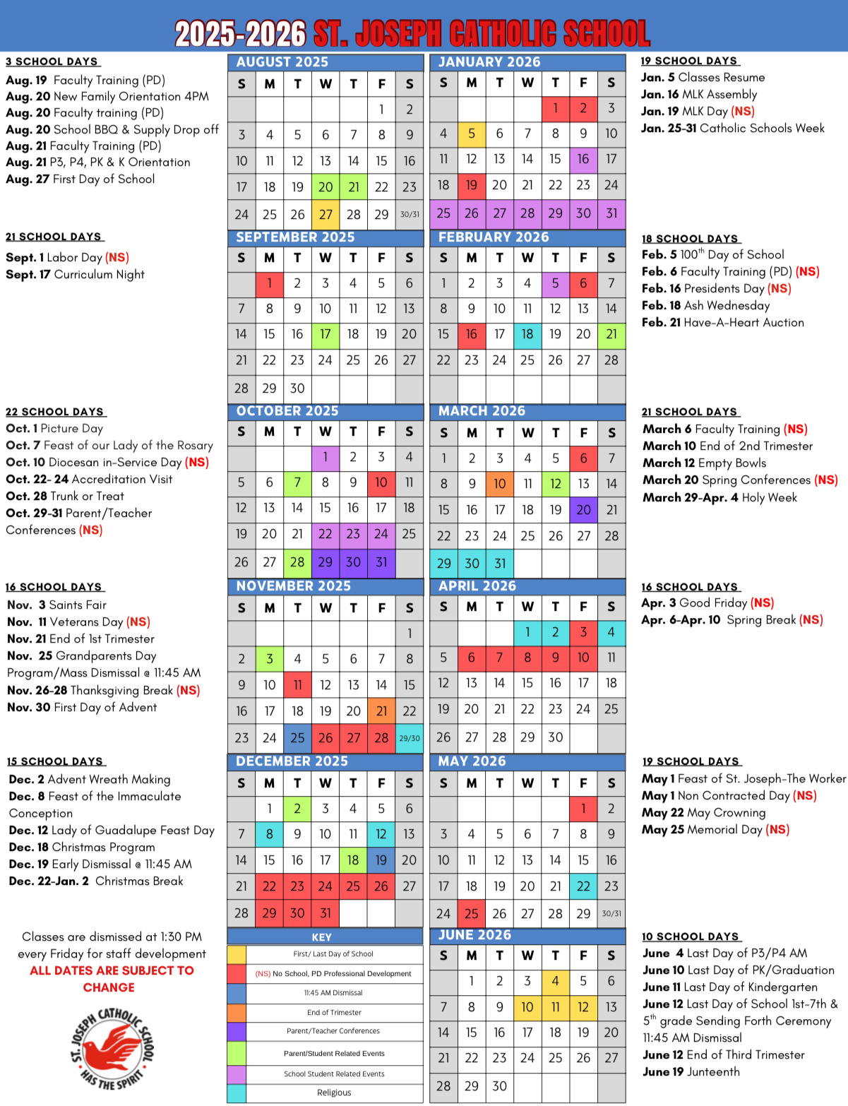 School Calendar L St. Joseph Catholic School regarding Catholic Education School Calendar 2026