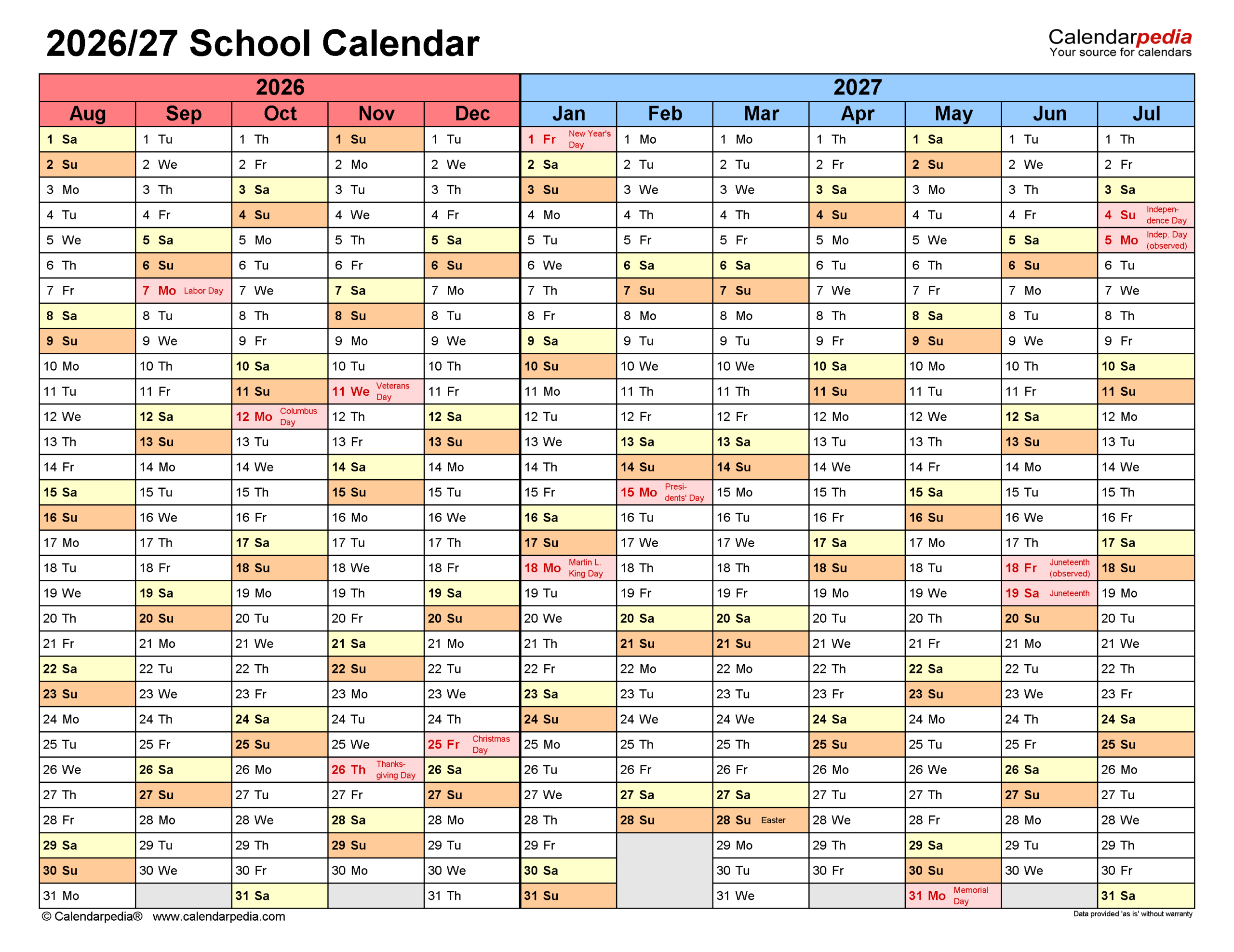 School Calendars 2026/2027 - Free Printable Pdf Templates throughout HHH School Calendar 2026 - 2027