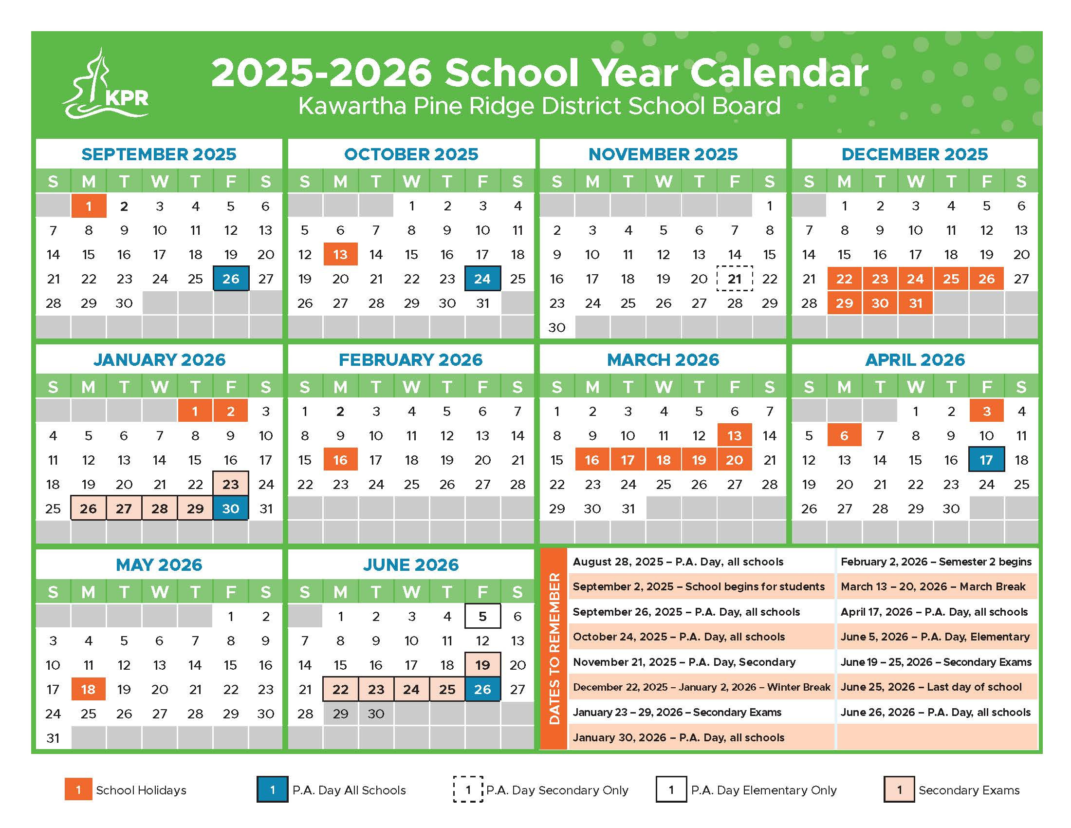 School Calendars | Kawartha Pine Ridge District School Board for Kprdsb 2026 - 2027 Calendar