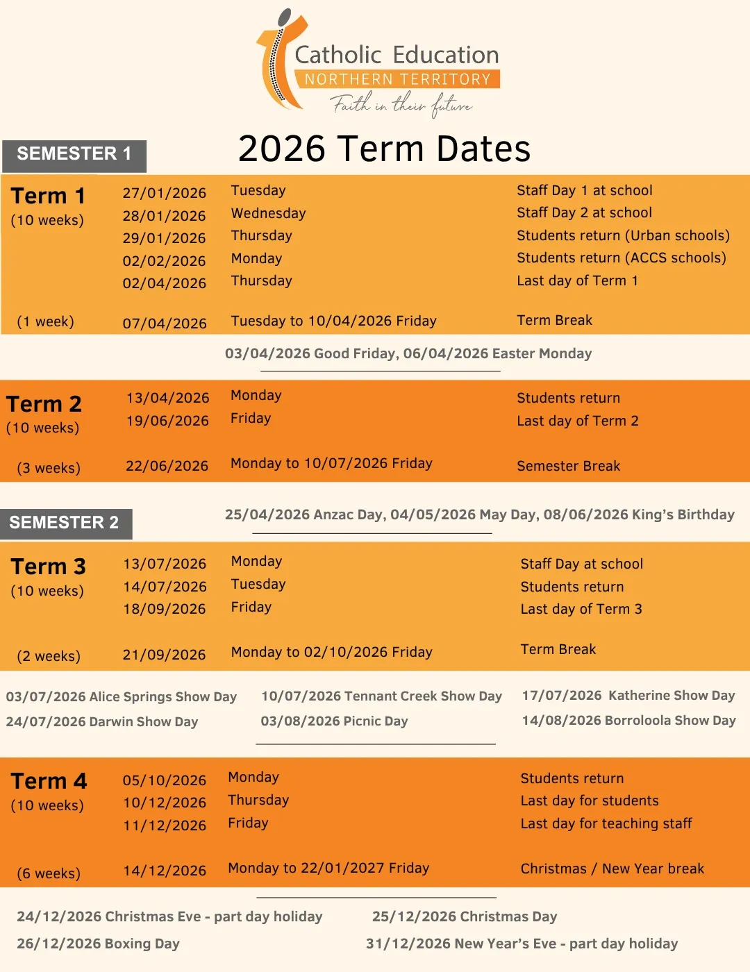 School Term Daschool Term Dates Northern Territory | Catholic intended for Catholic Education School Calendar 2026