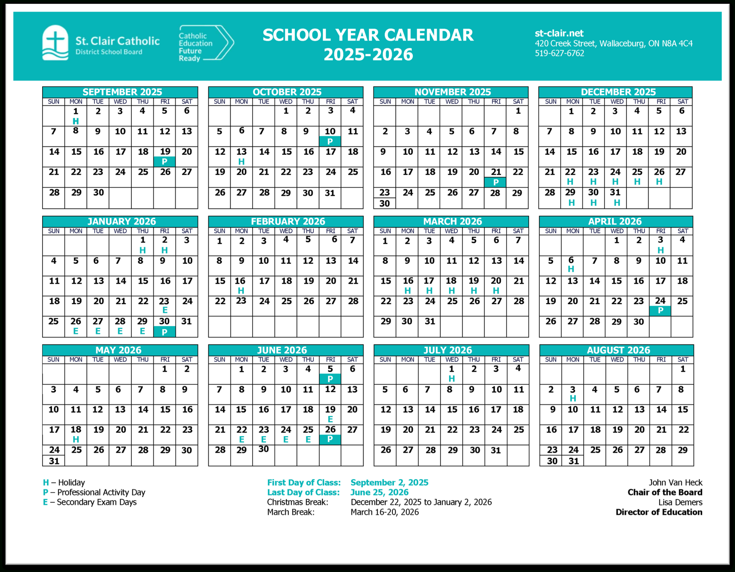 School Year Calendar - St. Clair Cds Board with Catholic School Board Calendar 2026