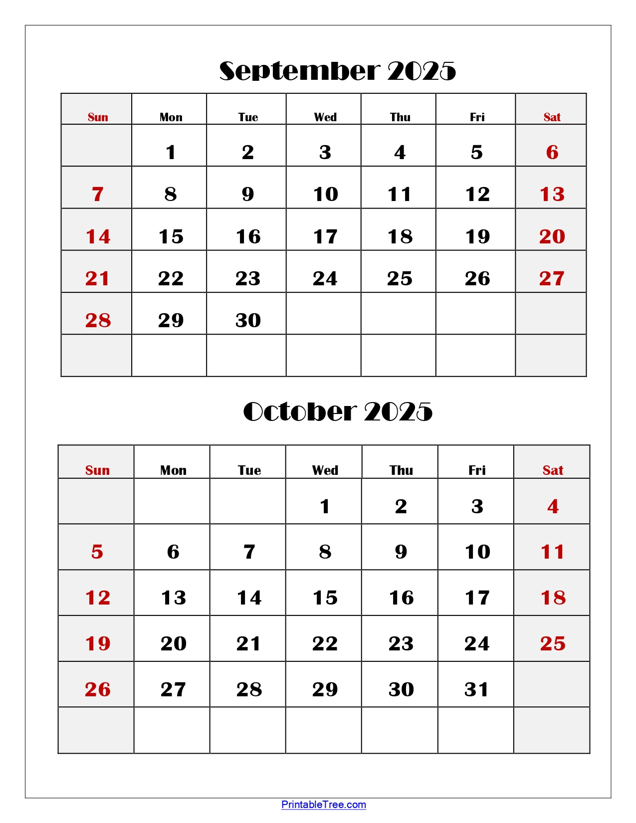 September And October 2025 Calendar Printable Pdf | Two Months within Printable Calendar For September and October 2025
