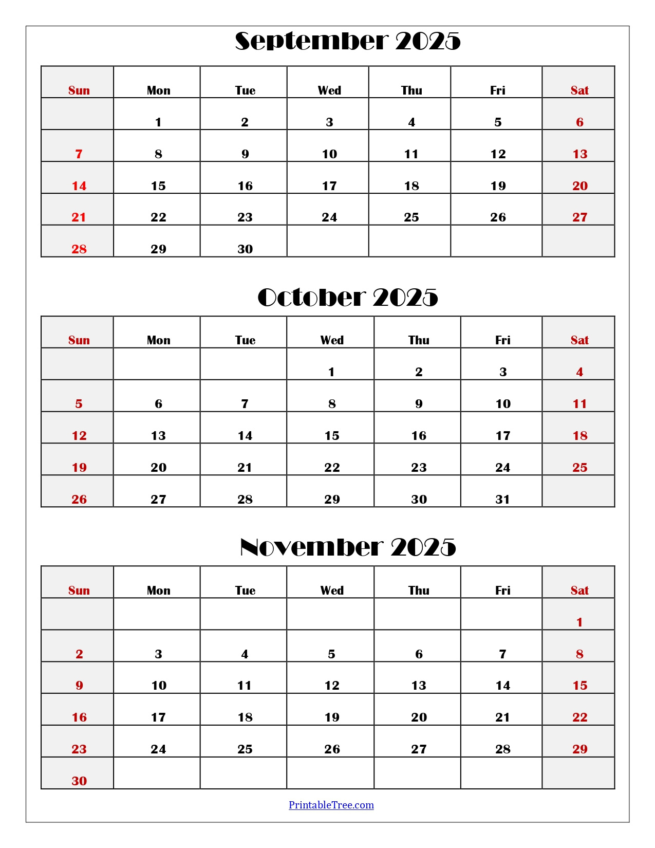 September To November 2025 Calendar Printable Pdf | Three Months within September October November Calendar 2025