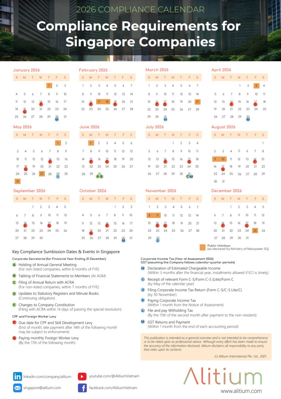 Singapore Compliance Calendar 2026 | Key Corporate Deadlines in 2026 Calendar Printable Singapore