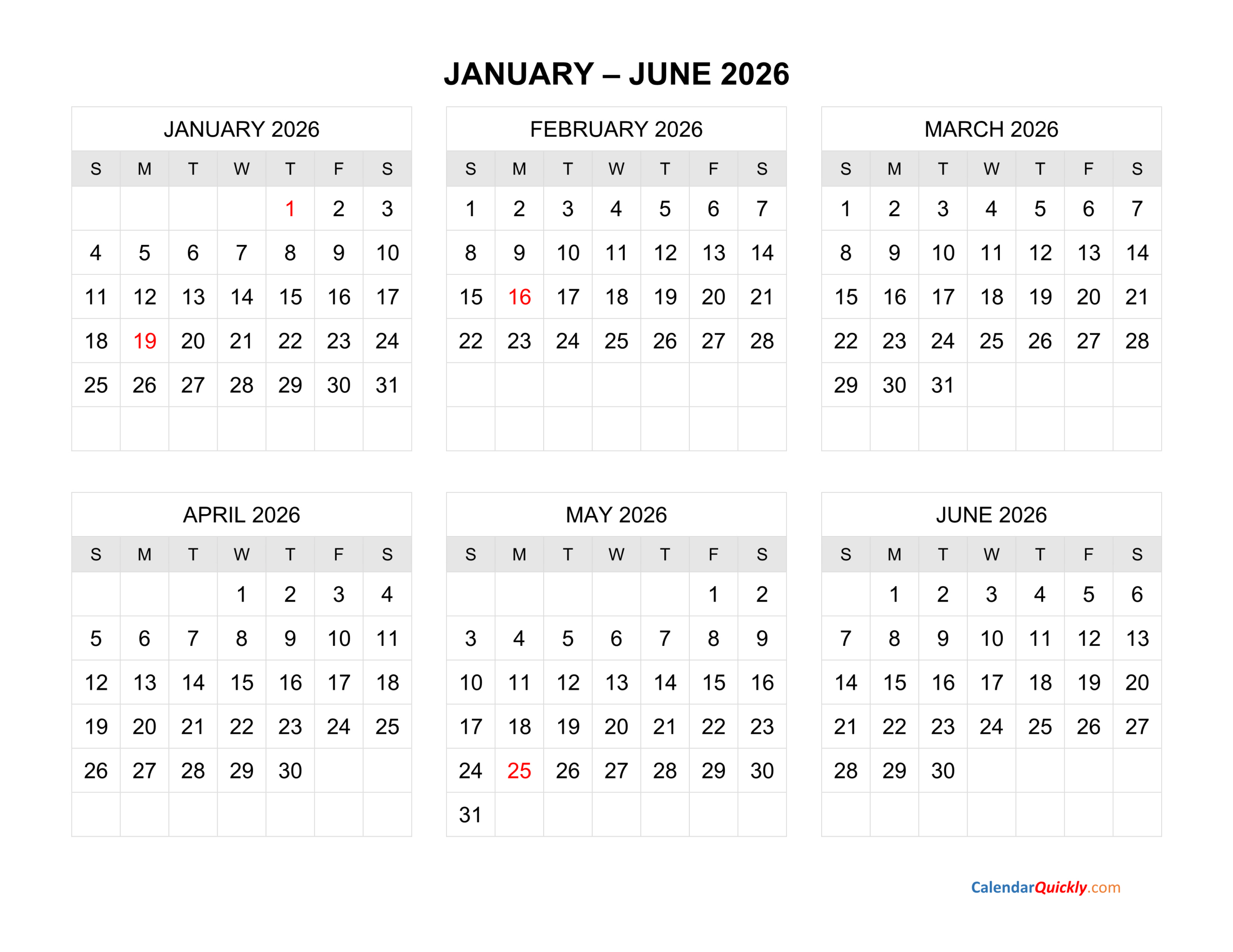 Six Months 2026 Calendar | Calendar Quickly within 6 Month Printable Calendar 2026