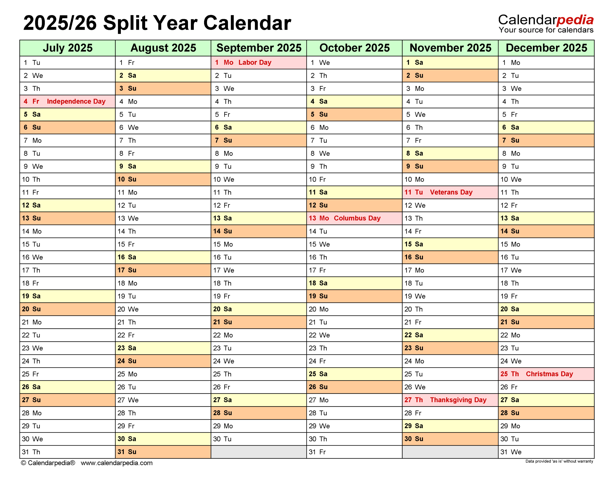 Split Year Calendars 2025/2026 (July To June) - Pdf Templates inside July 2025 June 2026 Calendar Printable