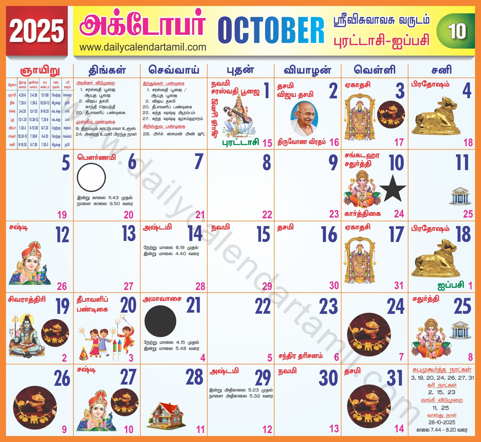 Tamil Calendar October 2025 | அக்டோபர் 2025 காலண்டர் with October Month Tamil Calendar 2025