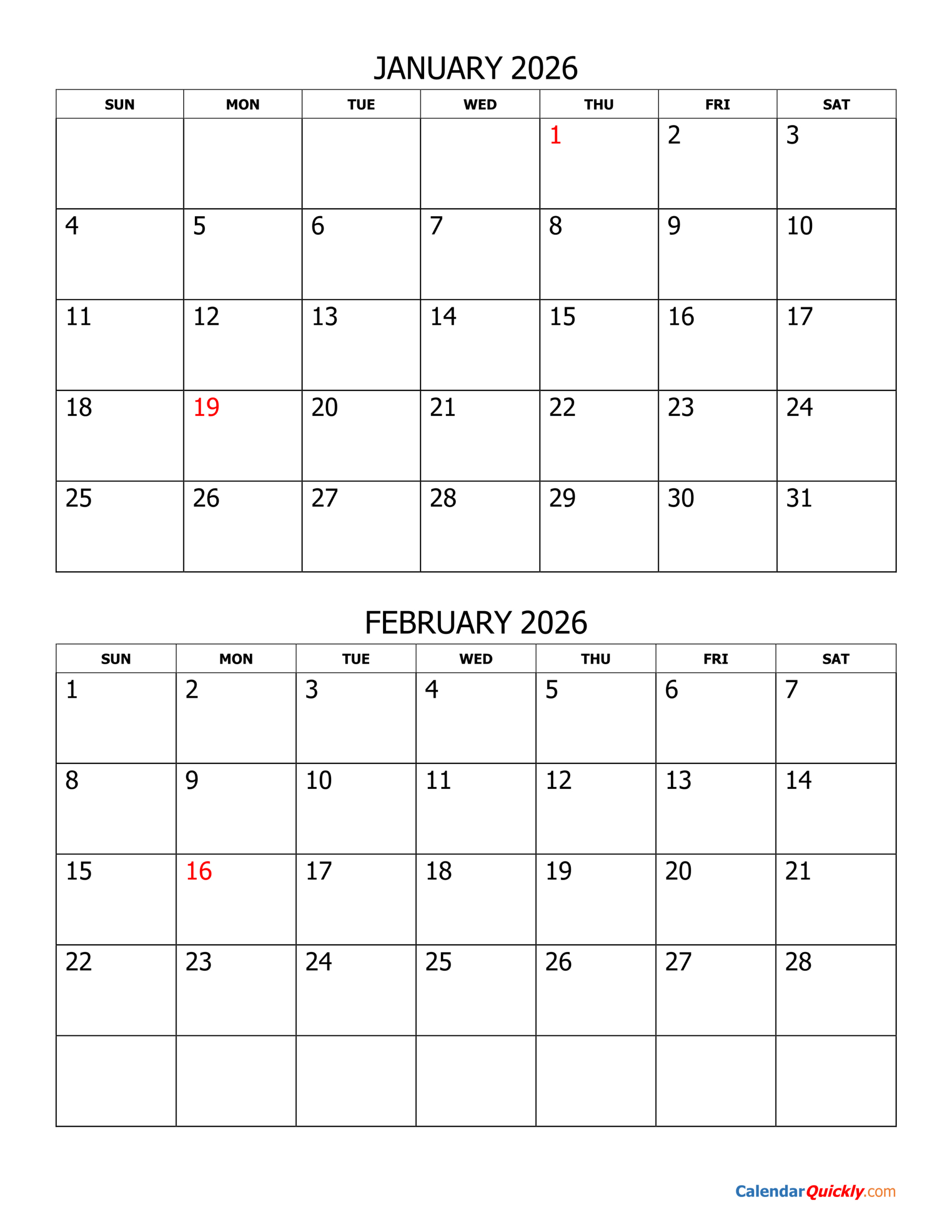 Two Months 2026 Calendar | Calendar Quickly pertaining to 2026 Calendar Printable 2 Months Per Page