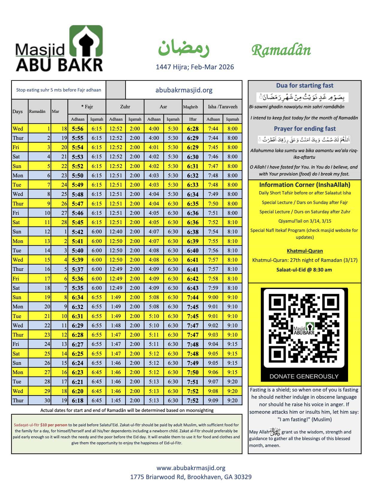 Home | Masjid Abu Bakr regarding Ramadan Calendar 2026 Atlanta Ga