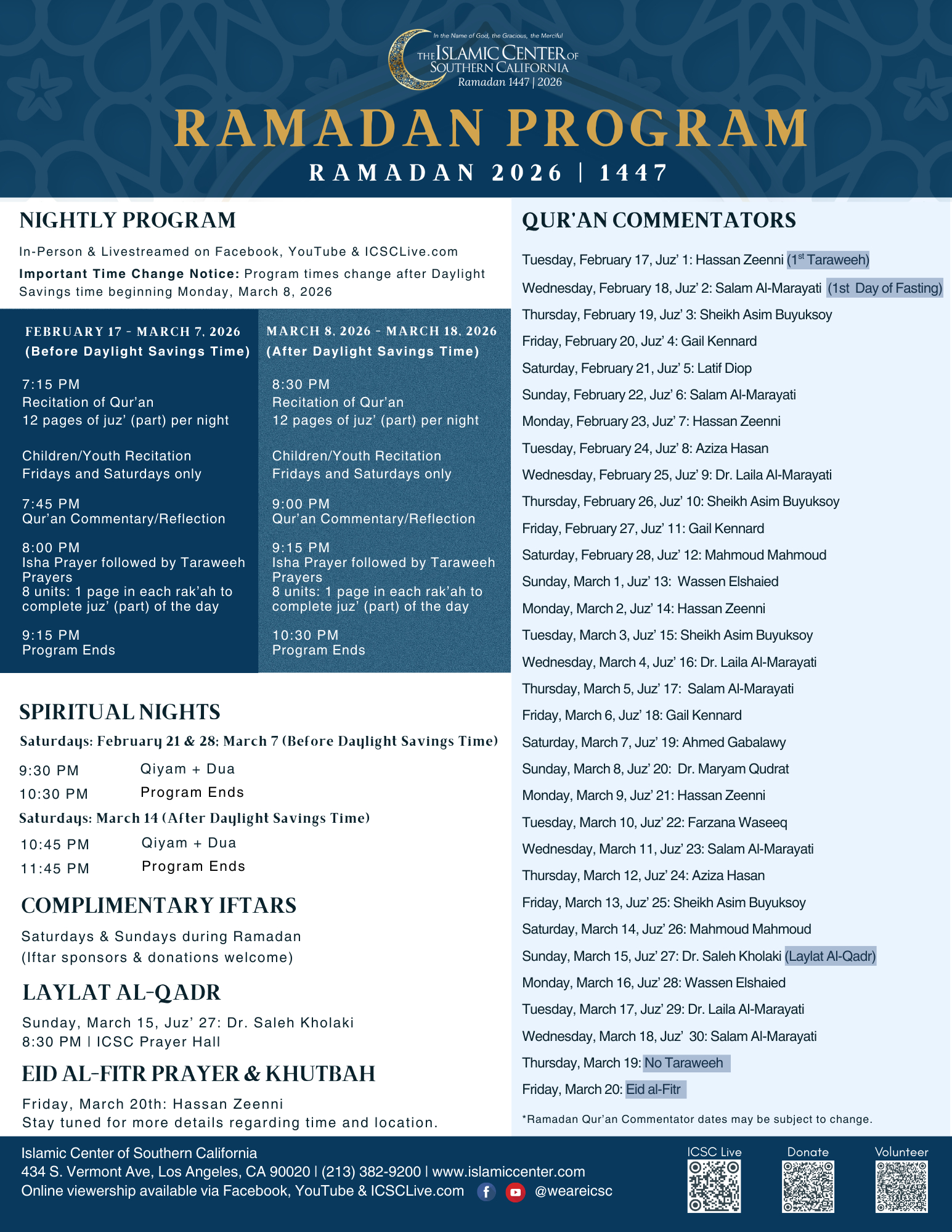 Icsc Ramadan 2026 | 1447 - Islamic Center Of Southern California regarding Ramadan 2026 Calendar Los Angeles
