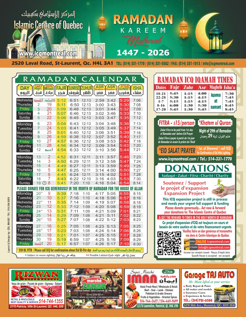 Islamic Centre Of Quebec throughout Ramadan Calendar 2026 Philadelphia
