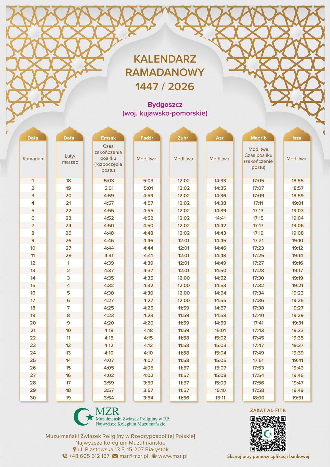 Kalendarz Muzułmański – Ramadan 2026 – Muzułmański Związek regarding Ramadan 2026 Calendar Nyc