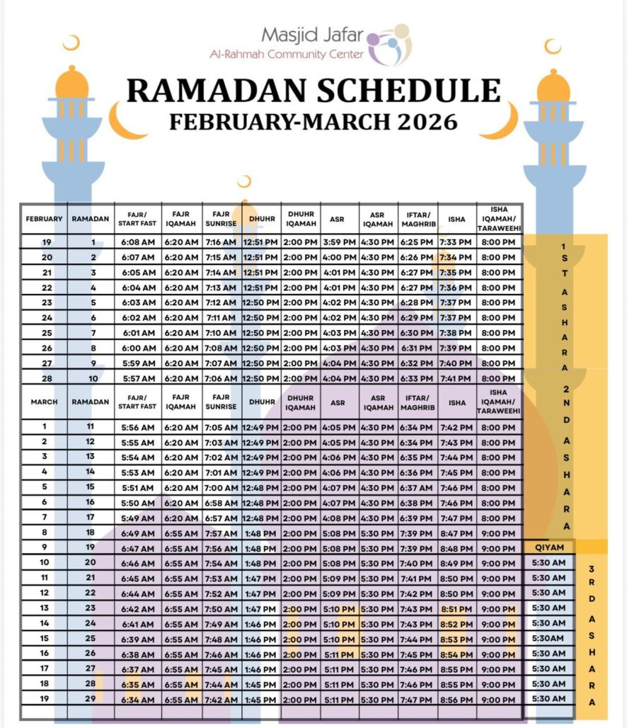Masjid Jafar Community Center - Atlanta Based Masjid regarding Ramadan Calendar 2026 Atlanta Ga
