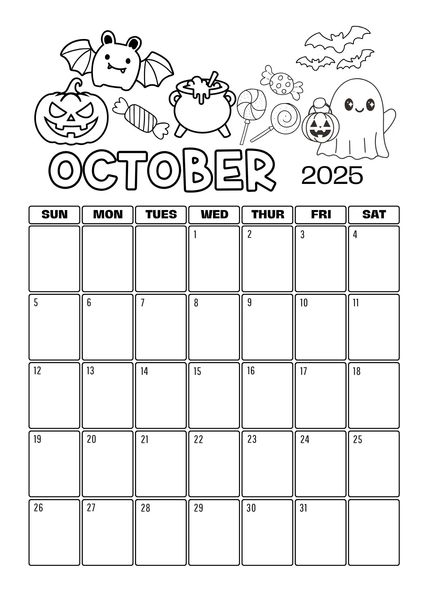 Monthly Colouring Calendar 2025 Printable - The Mummy Bubble with October 2025 Calendar Coloring Page