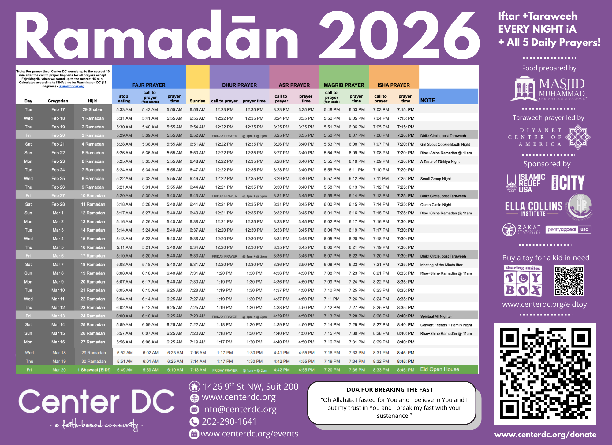 Ramadān 2026 — Center Dc with Ramadan Calendar 2026 Washington Dc