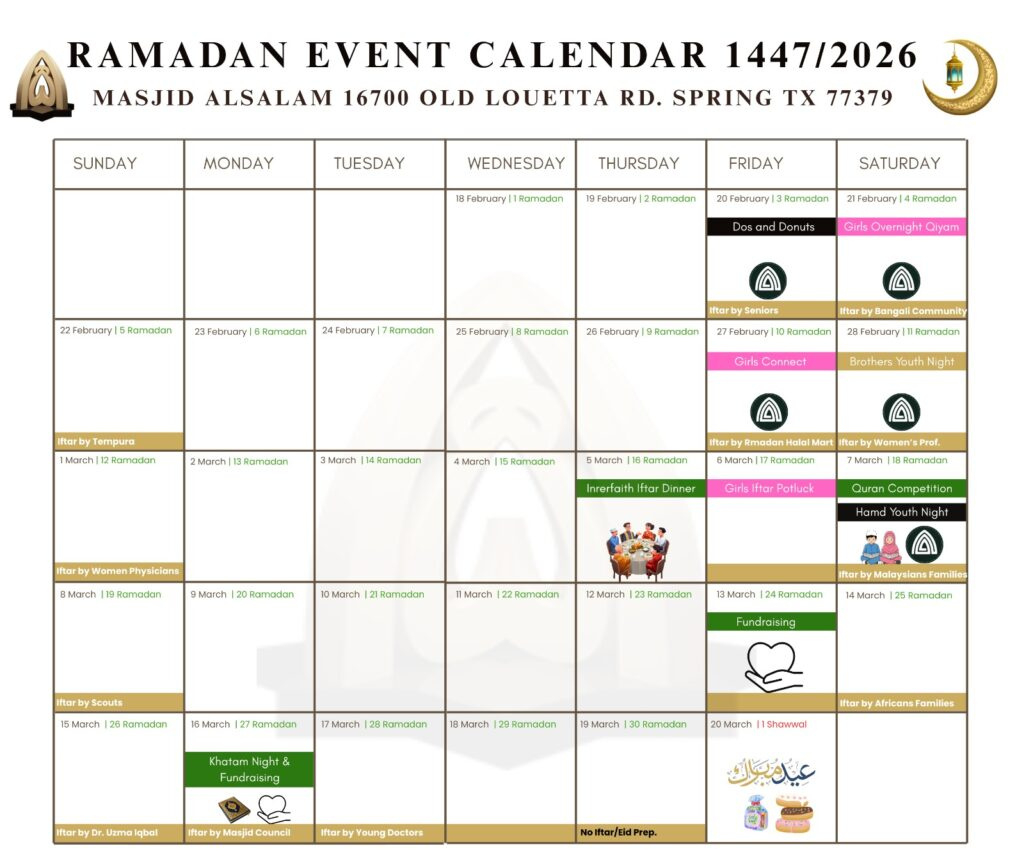 Ramadan At Masjid Alsalam – Masjid Alsalam pertaining to Houston Ramadan 2026 Calendar