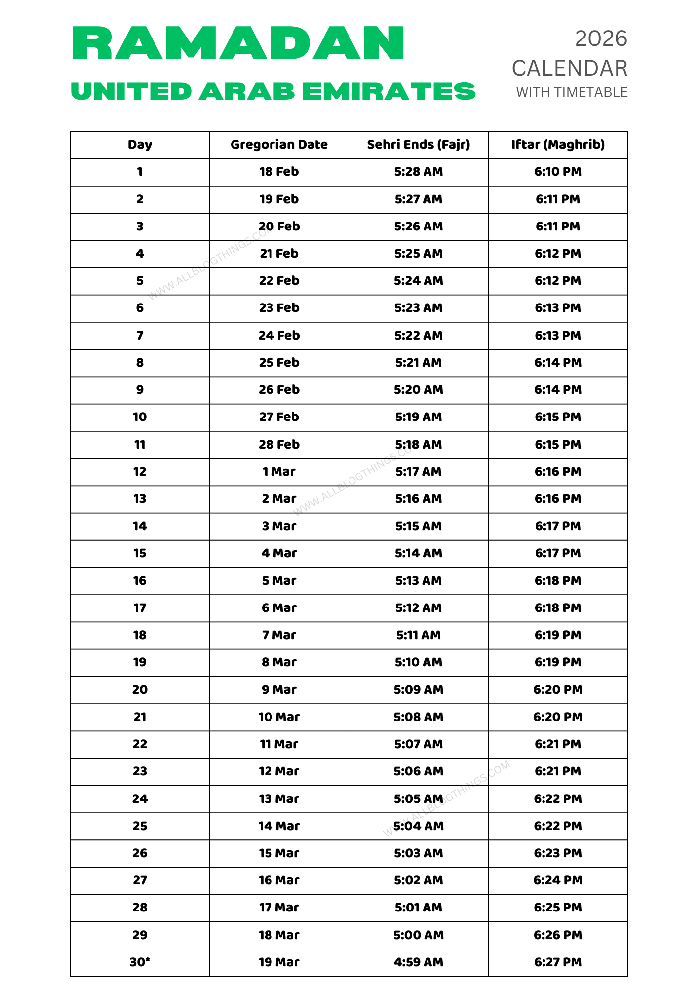 Ramadan Calendar 2025 Uae With Sehri &amp;amp; Iftar Timetable (Download Free) for Ramadan Calendar 2026 Las Vegas