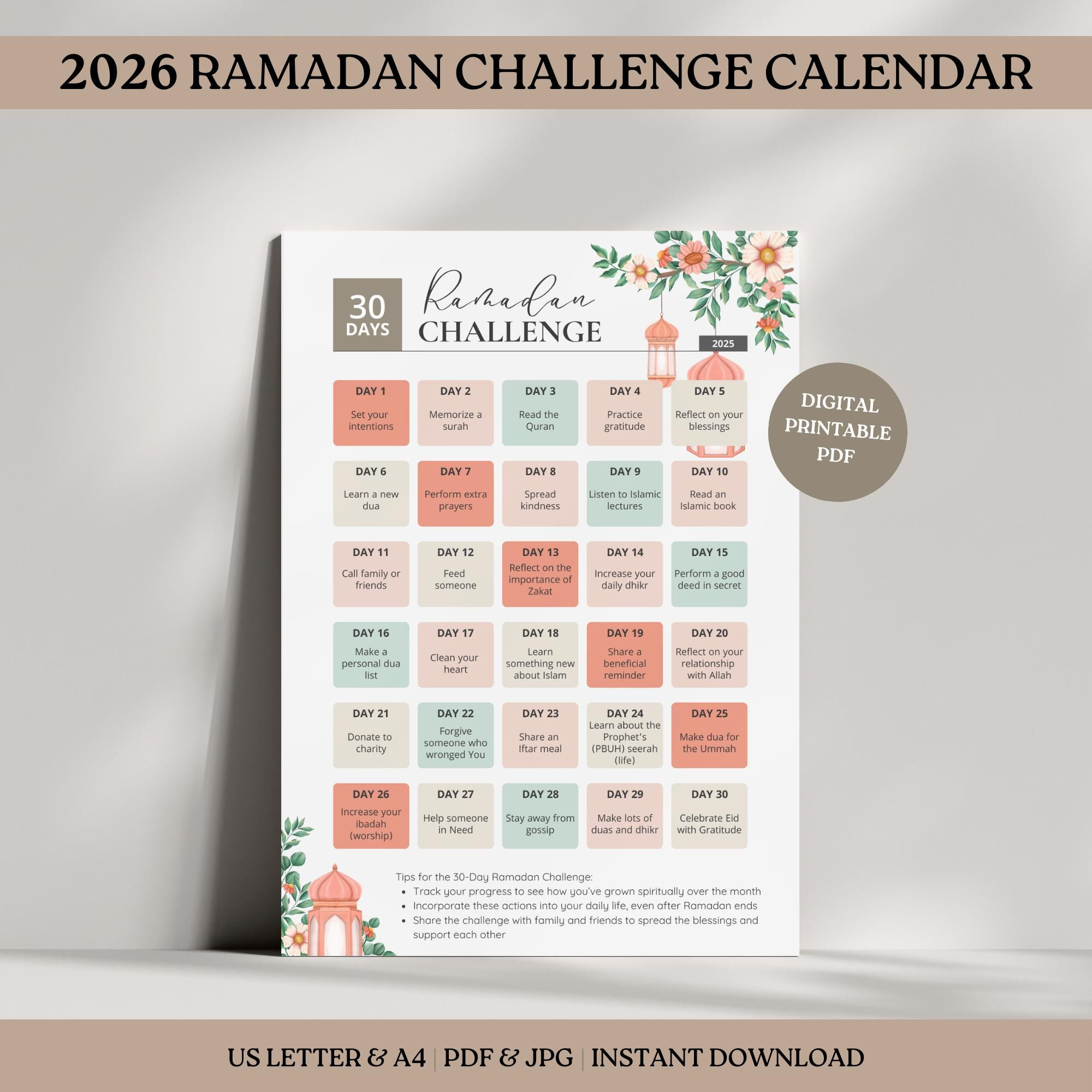 Ramadan Challenge Calendar 2026: Islamic Habit Tracker (Digital within Ramadan Calendar 2026 Illinois
