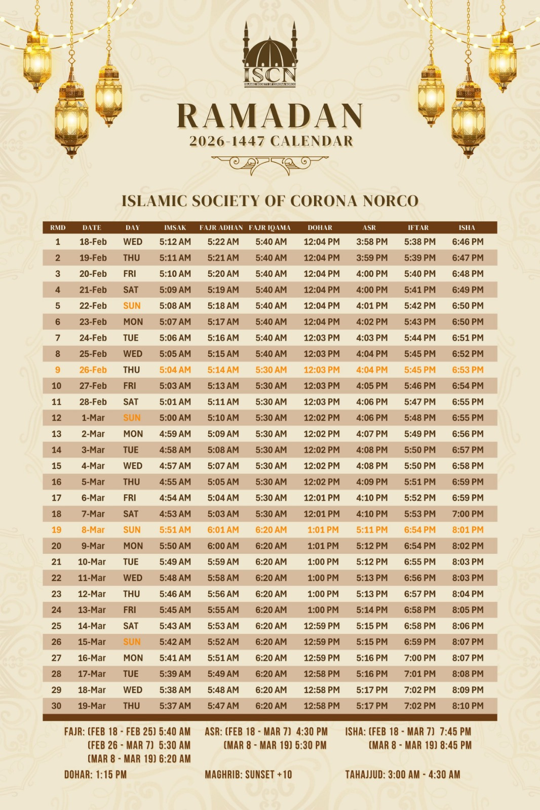 Ramadan – Islamic Society Of Corona Norco with regard to Ramadan 2026 Calendar Boston